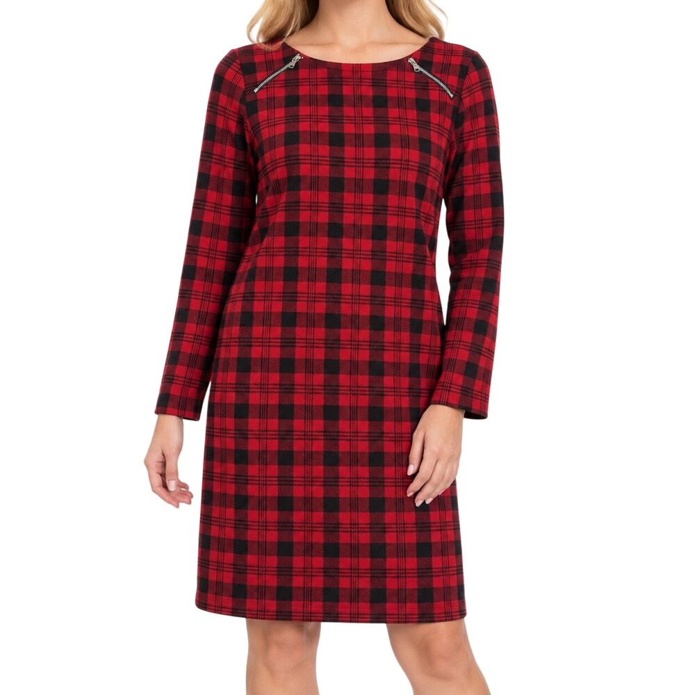 Talbots Sz Medium Red Plaid Fleece Holiday Dress Winter Christmas Holidays